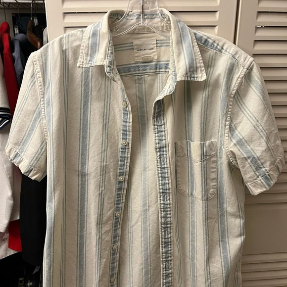 American Eagle beach button up, light blue and white, size small - Picture 1 of 3